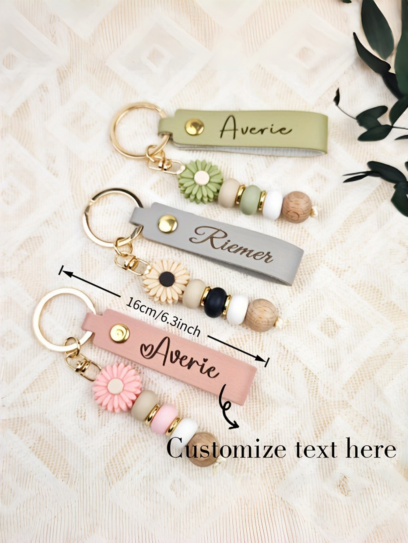 Custom Daisy Beaded Name Keychain